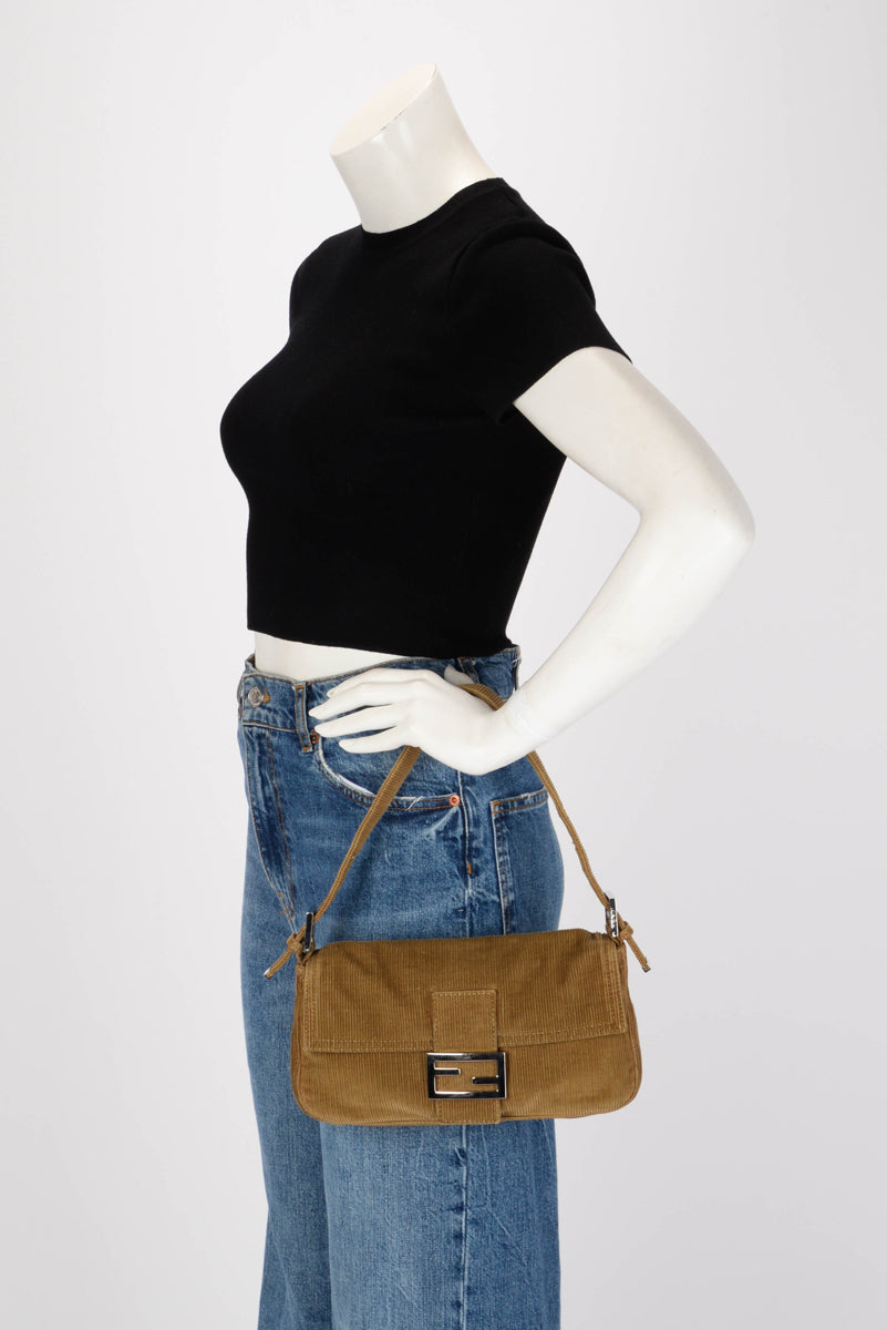 Fendi Camel Corduroy Baguette Bag