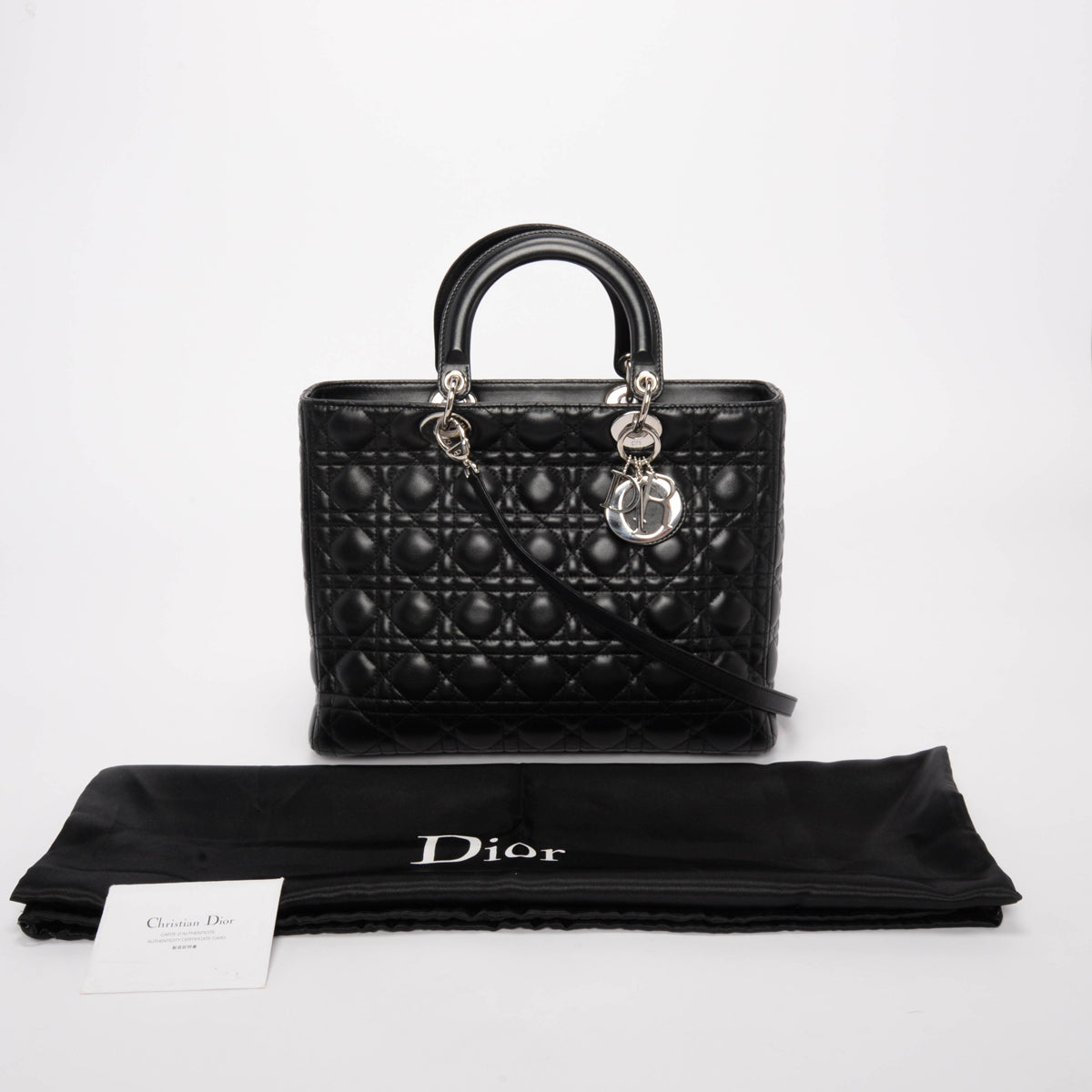Dior Black Cannage Lambskin Large Lady Dior Tote