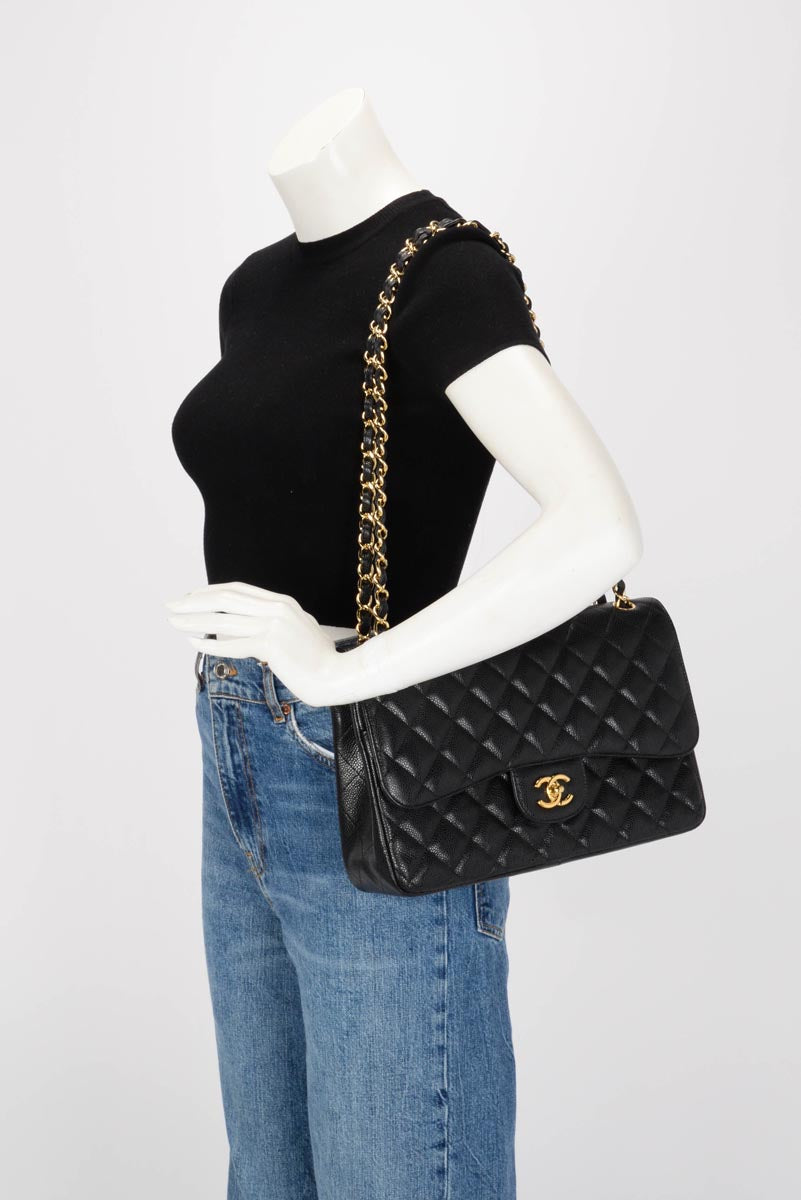 Chanel Black Quilted Caviar Large Classic Flap Bag
