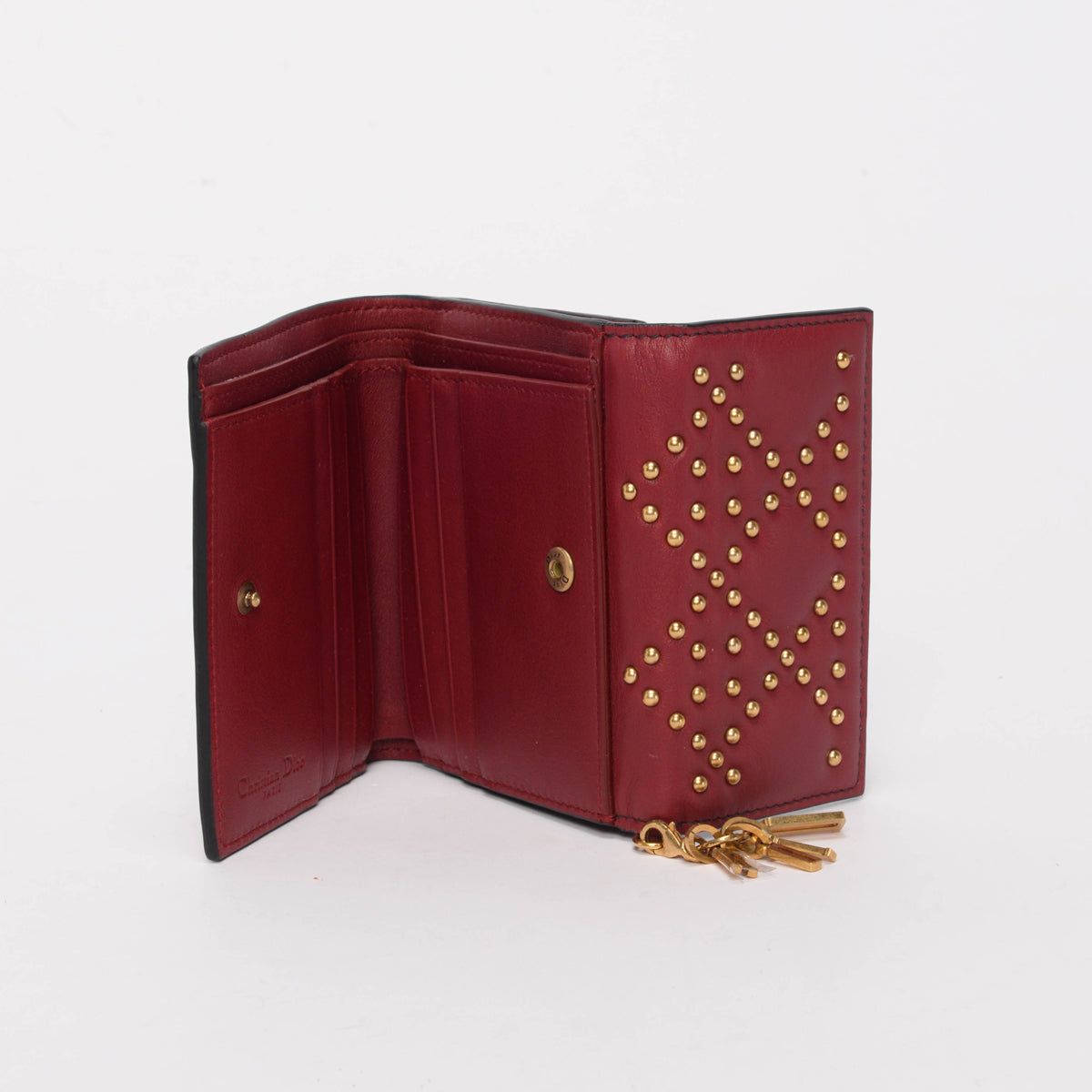 Dior Burgundy Cannage Calfskin Studded Lady Dior Coin Purse