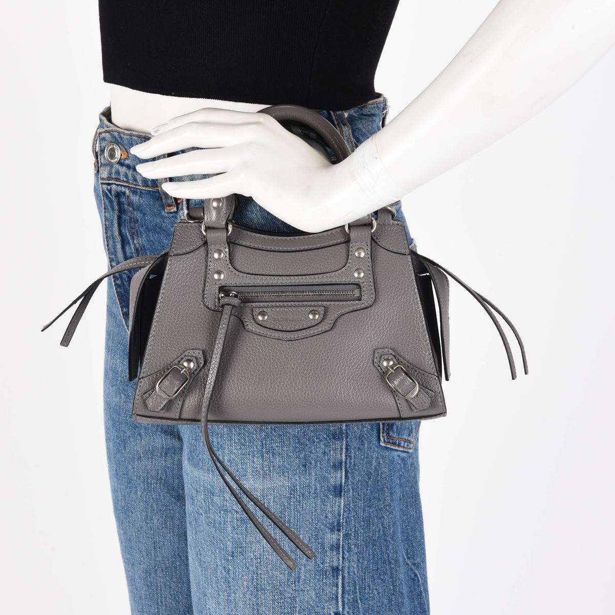 Balenciaga Dark Grey Grained Calfskin Neo Classic Mini City Bag