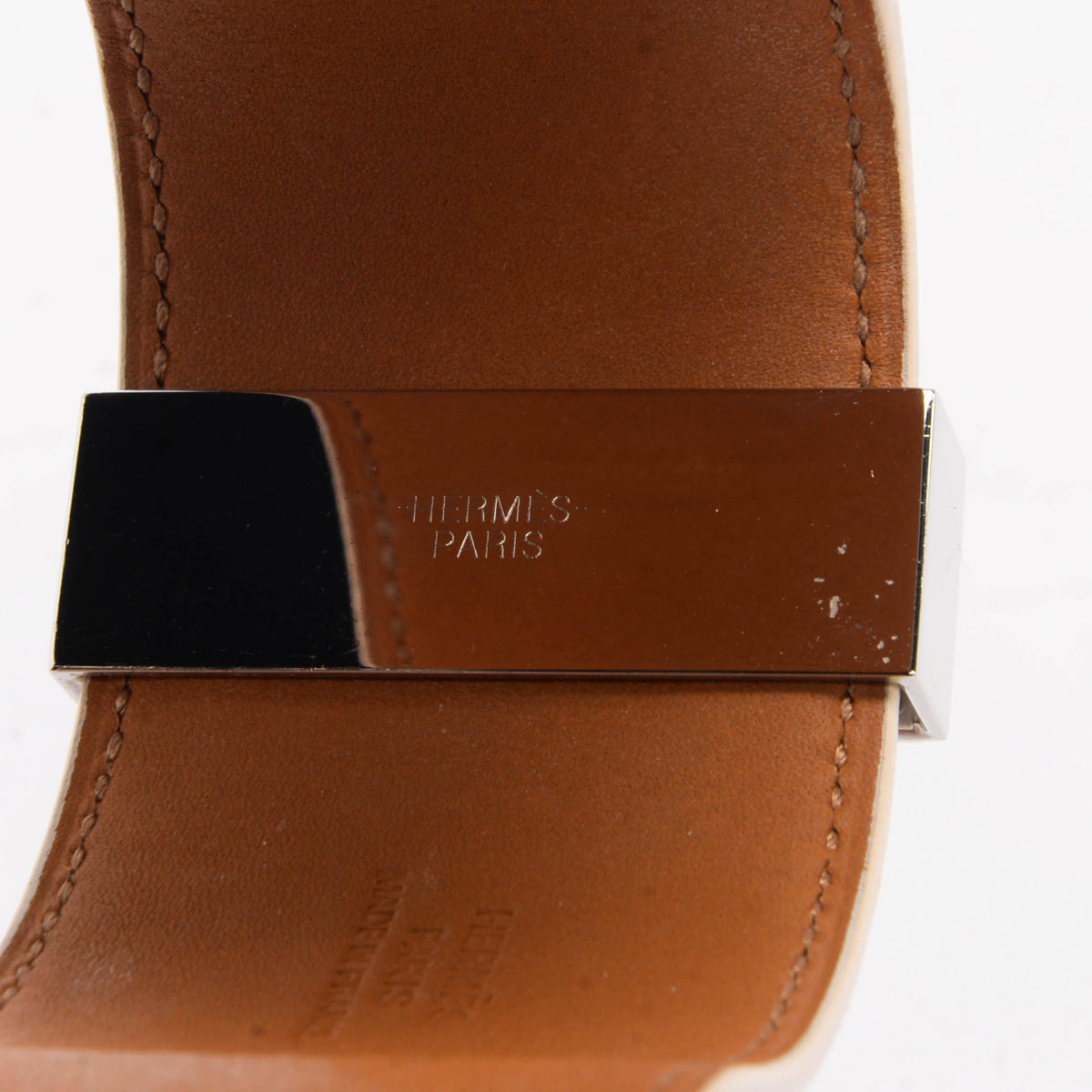 Hermes White Epsom Collier de Chien Bracelet