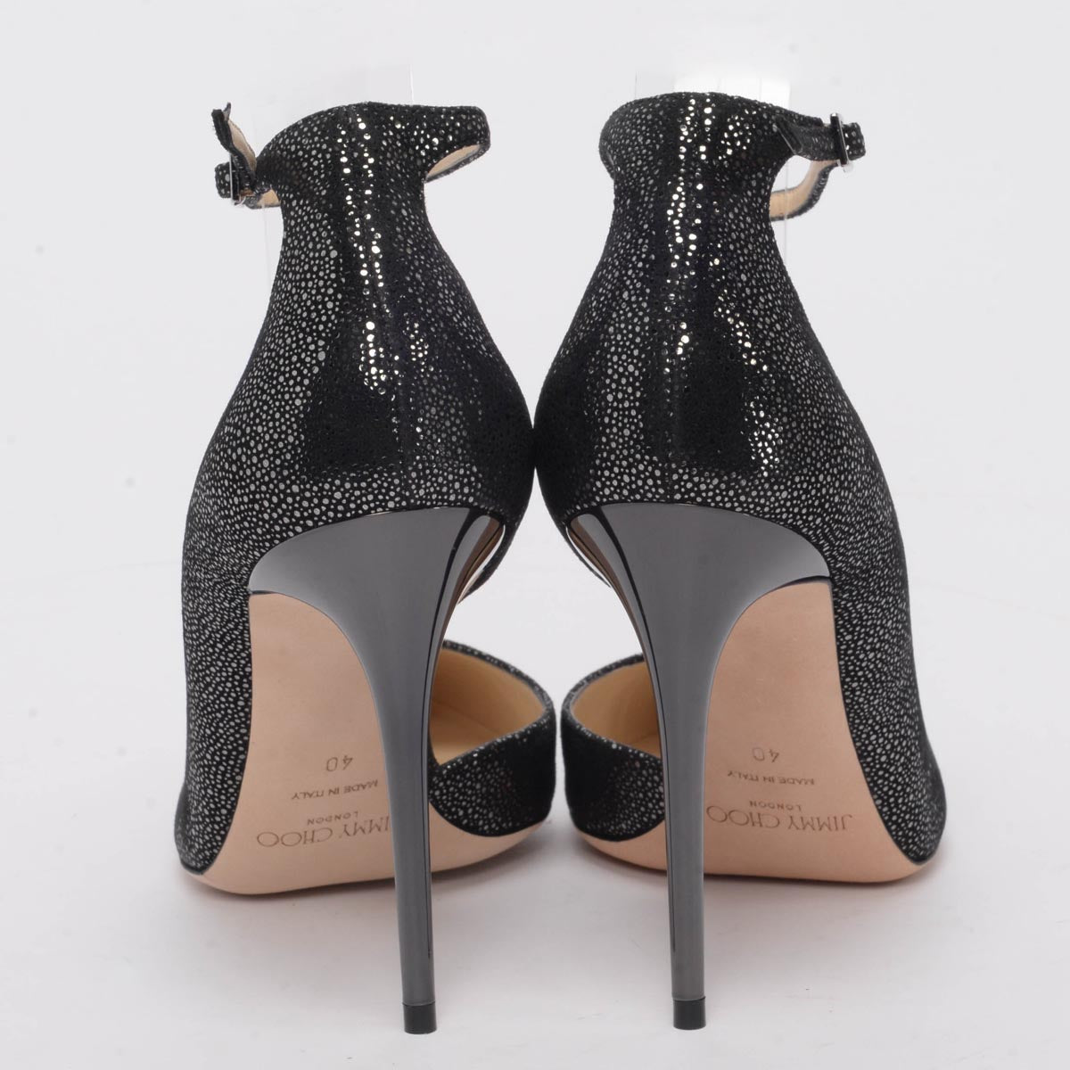 Jimmy Choo Anthracite Metallic Spotted Suede Lucy Pumps 40