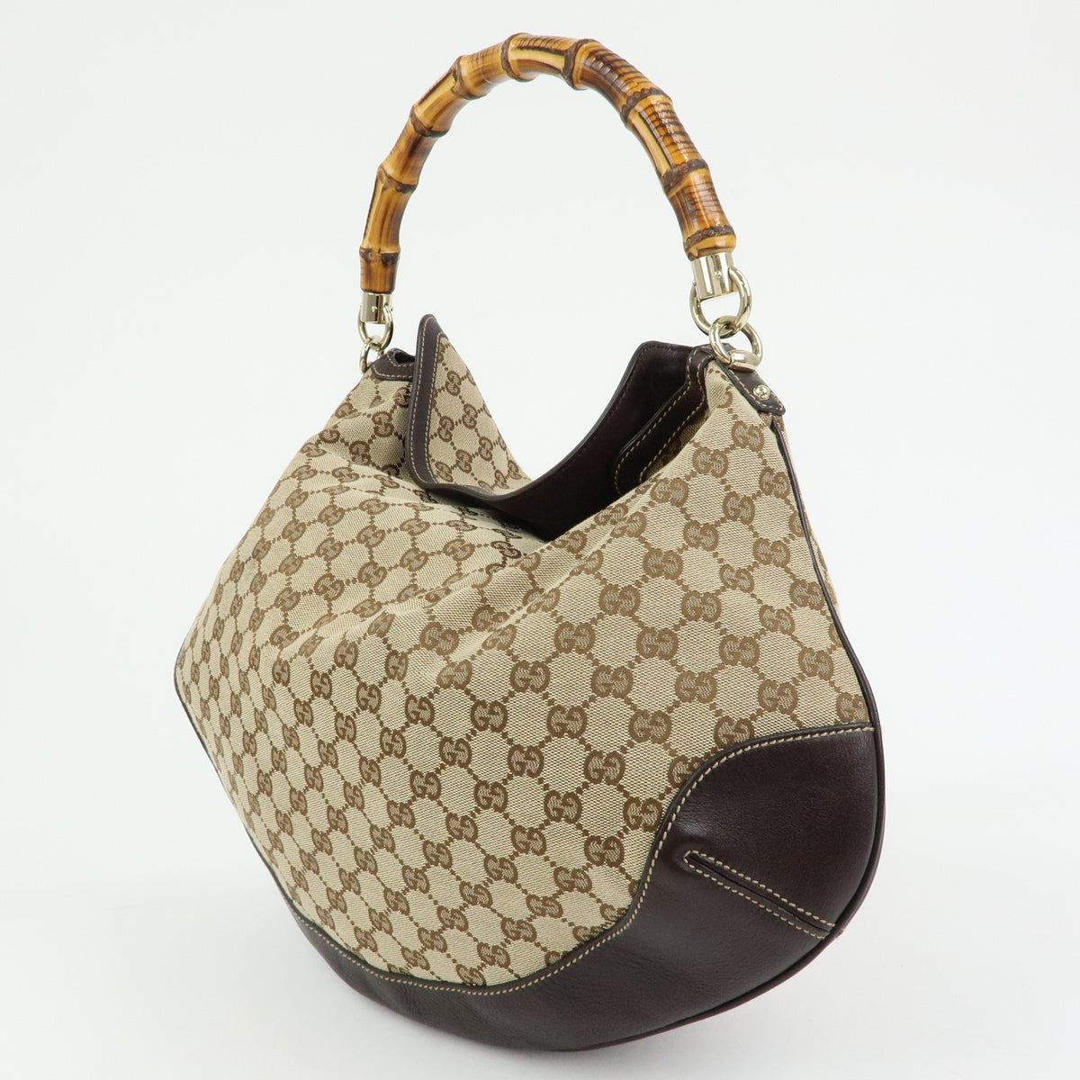 Gucci Beige GG Canvas Bamboo Peggy Hobo Bag