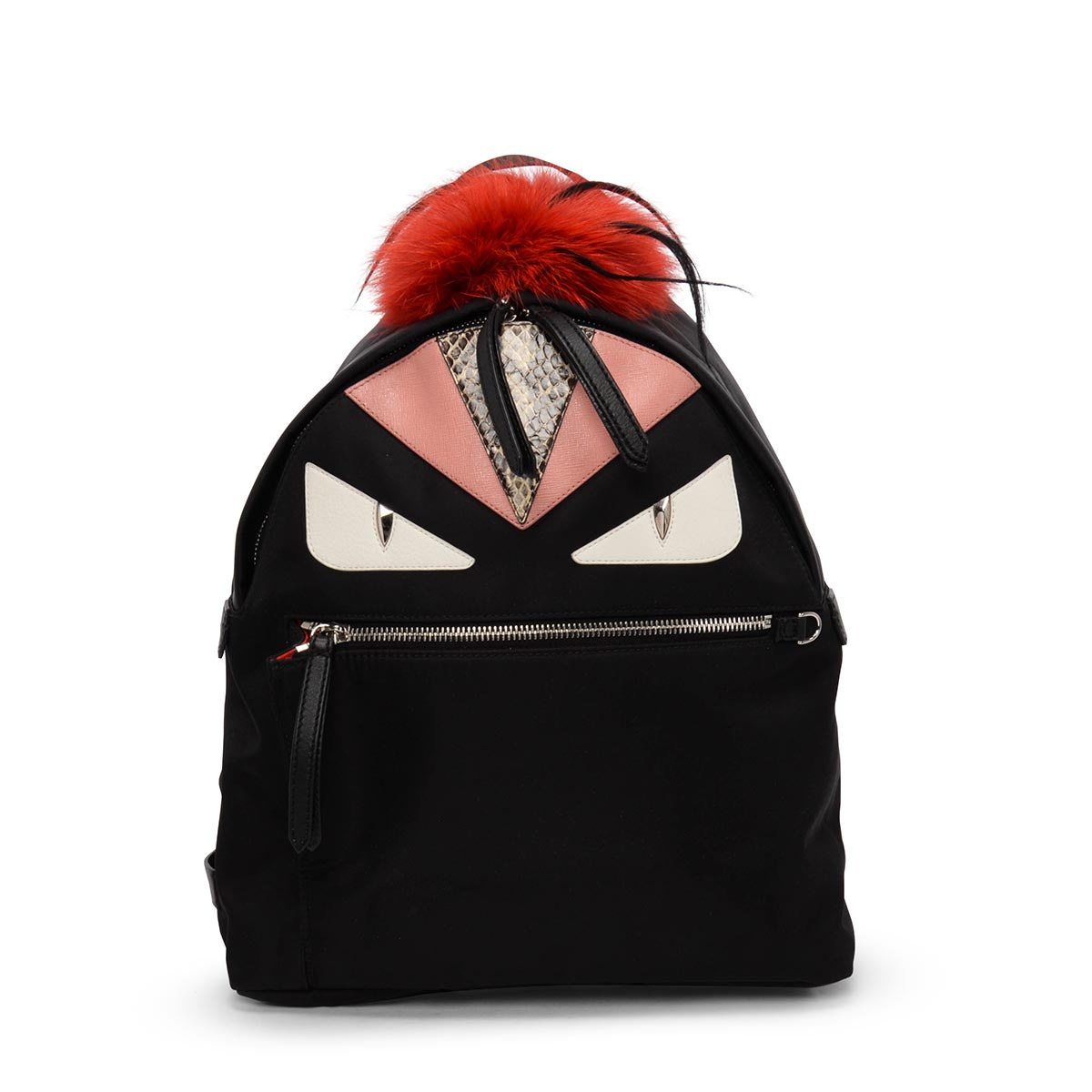 Fendi Black Nylon & Fur Medium Monster Eyes Backpack