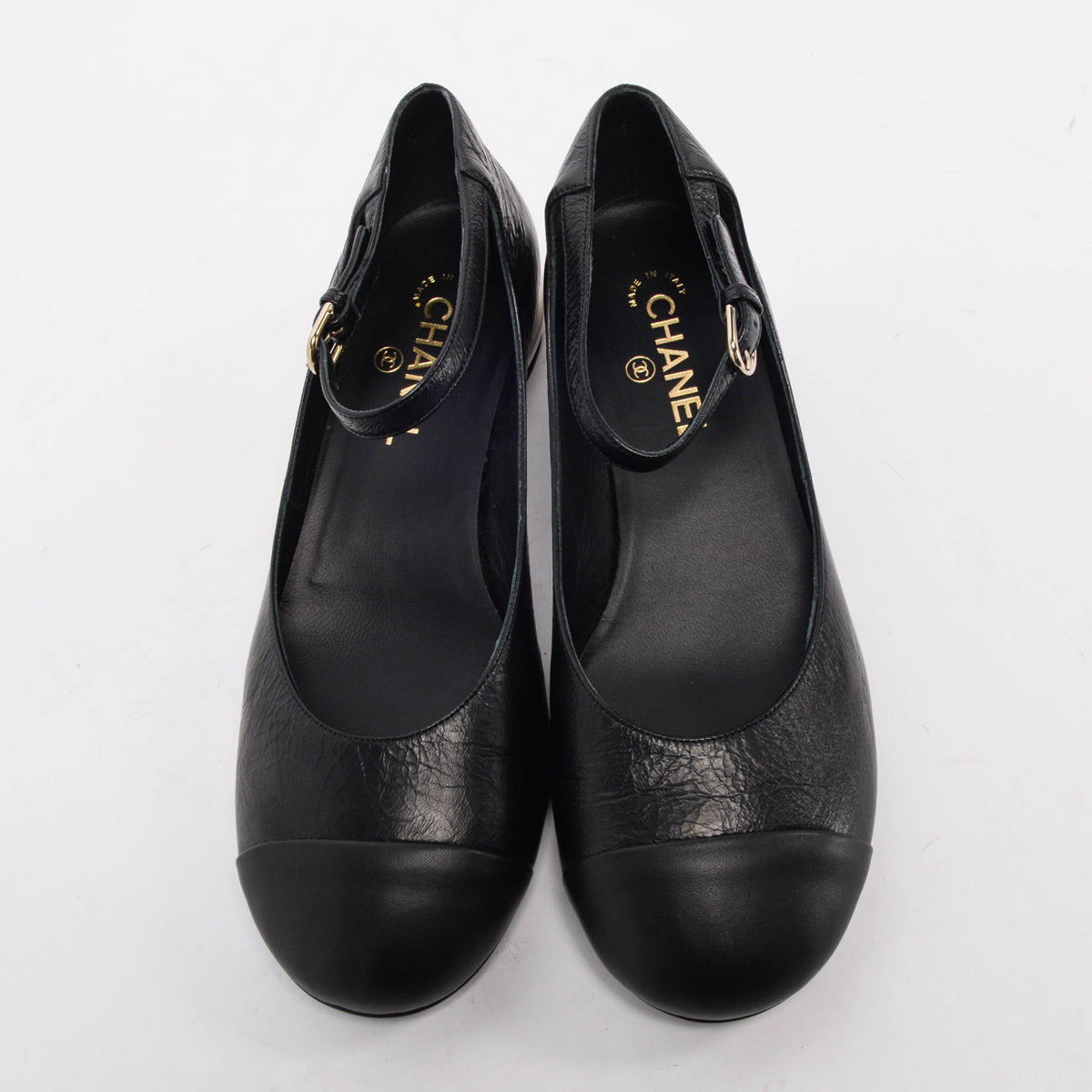 Chanel Black Crumpled Calfskin Mary Jane Ballet Flats 41
