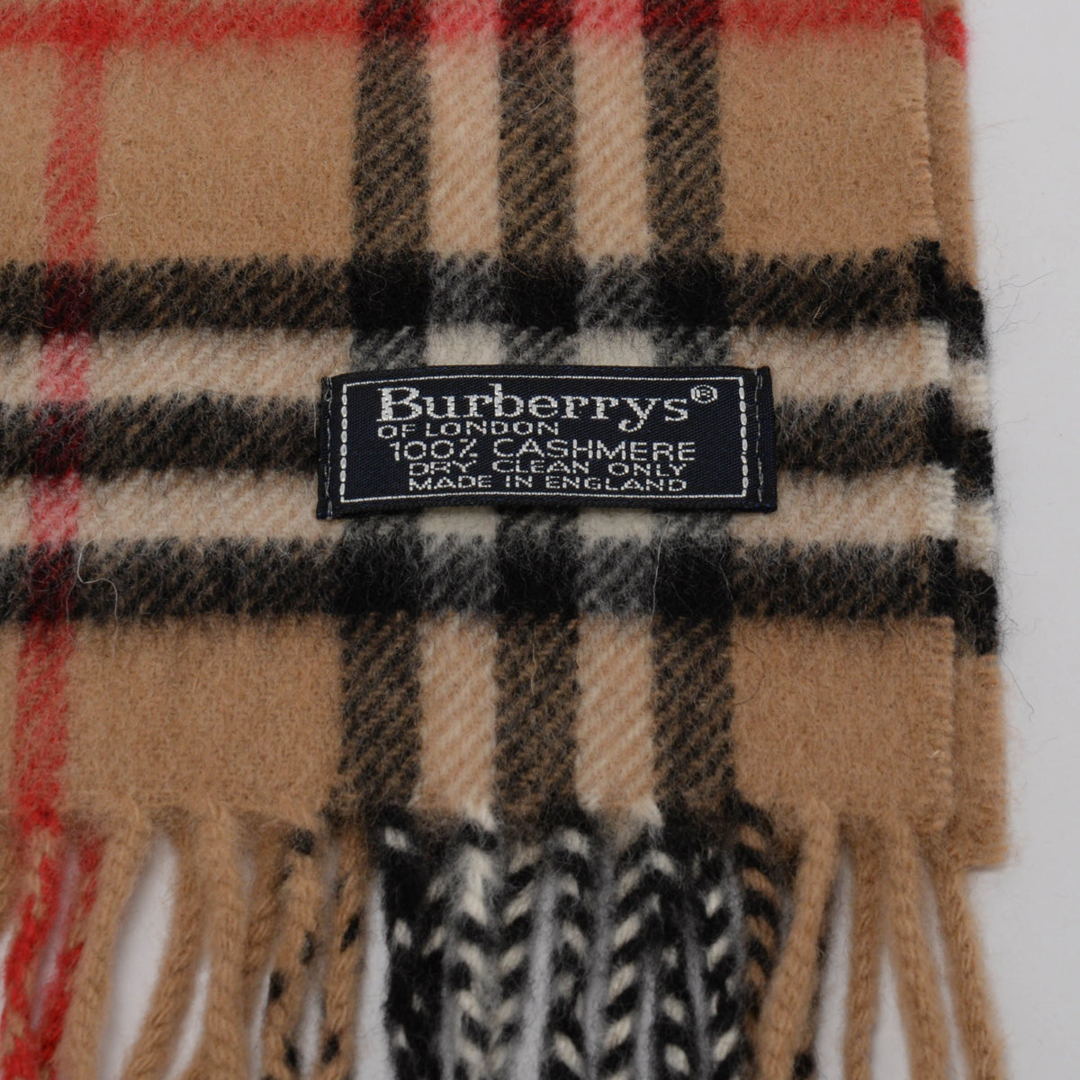 Burberry Camel Cashmere House Check Fringed Scarf