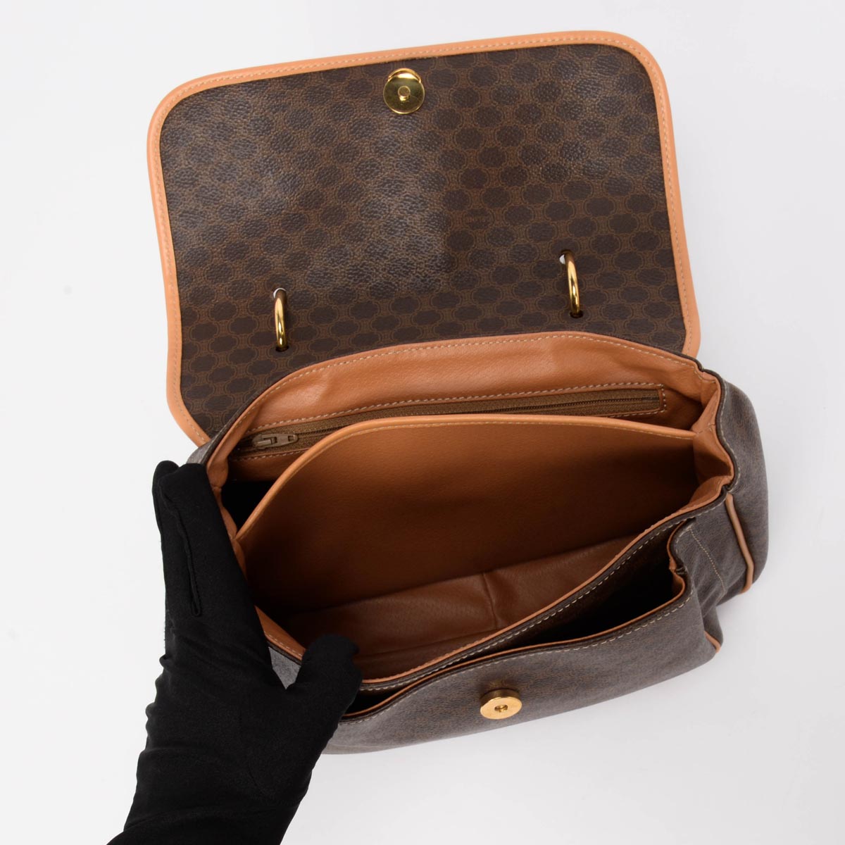 Celine Brown Triomphe Canvas Macadam Top Handle Bag