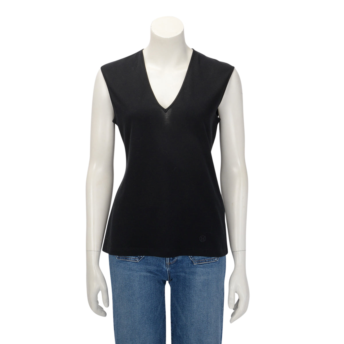 Hermes Black Cotton V Neck Sleeveless Top FR 38