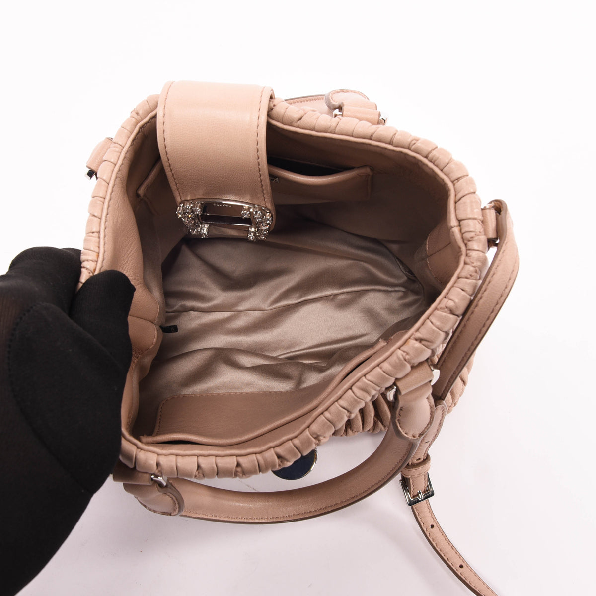 Miu Miu Beige Matelasse Mini Crystal Tote