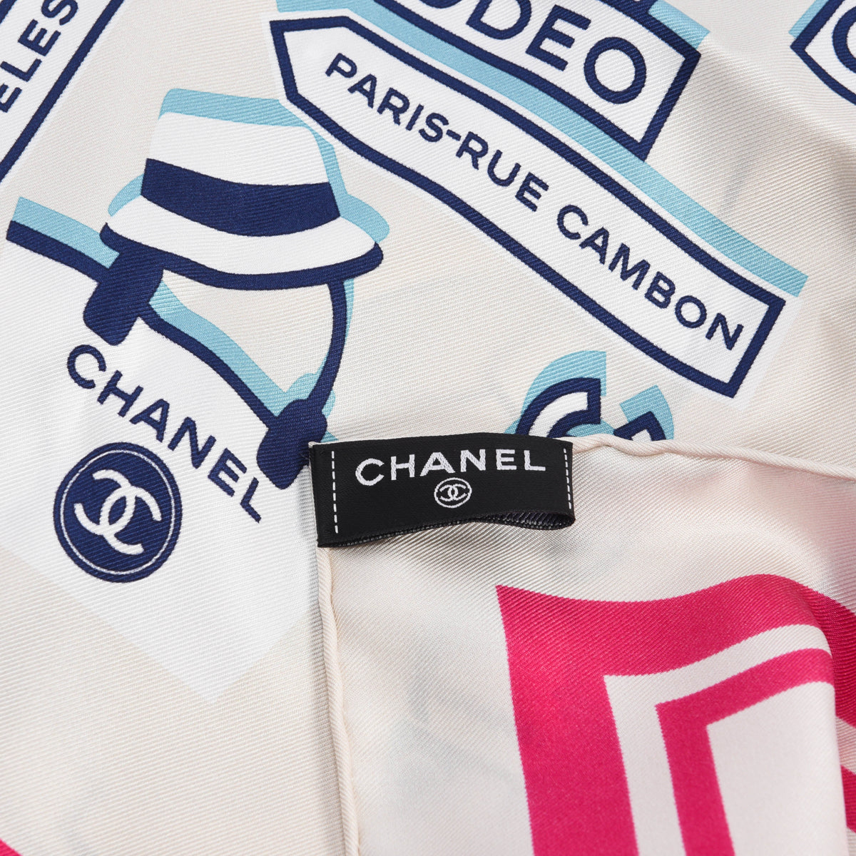 Chanel Ivory Silk CC Beach Logo Scarf