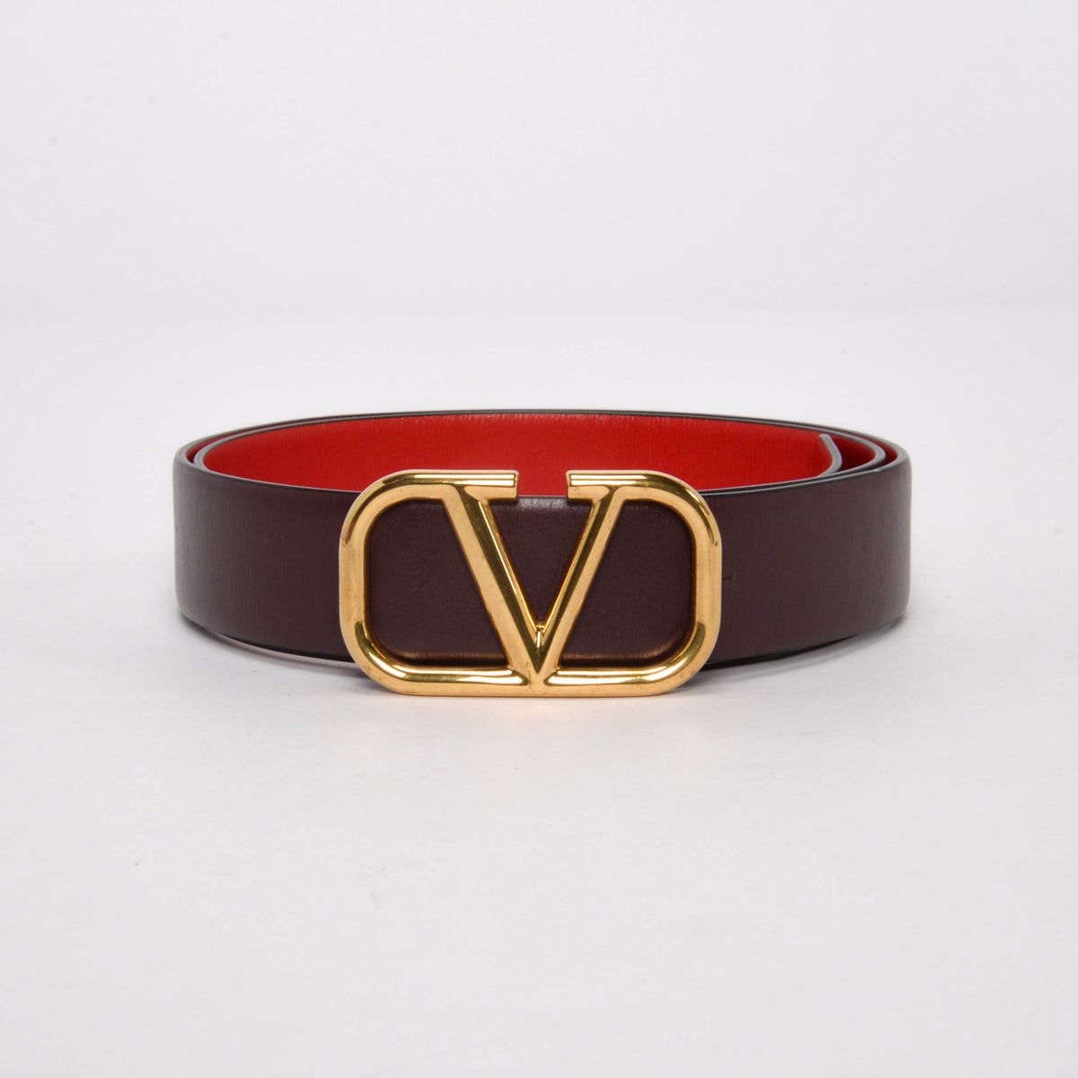Valentino Red & Burgundy Glossy Calfskin Vlogo Reversible Belt