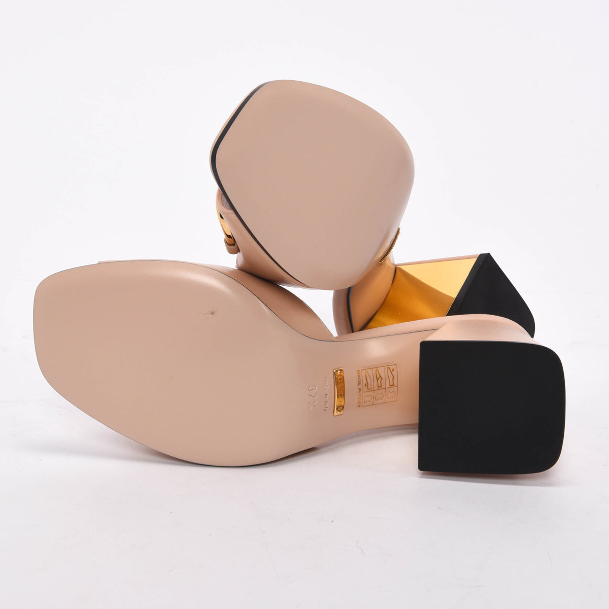 Gucci Pale Pink Calfskin Horsebit Slide Sandals 37.5