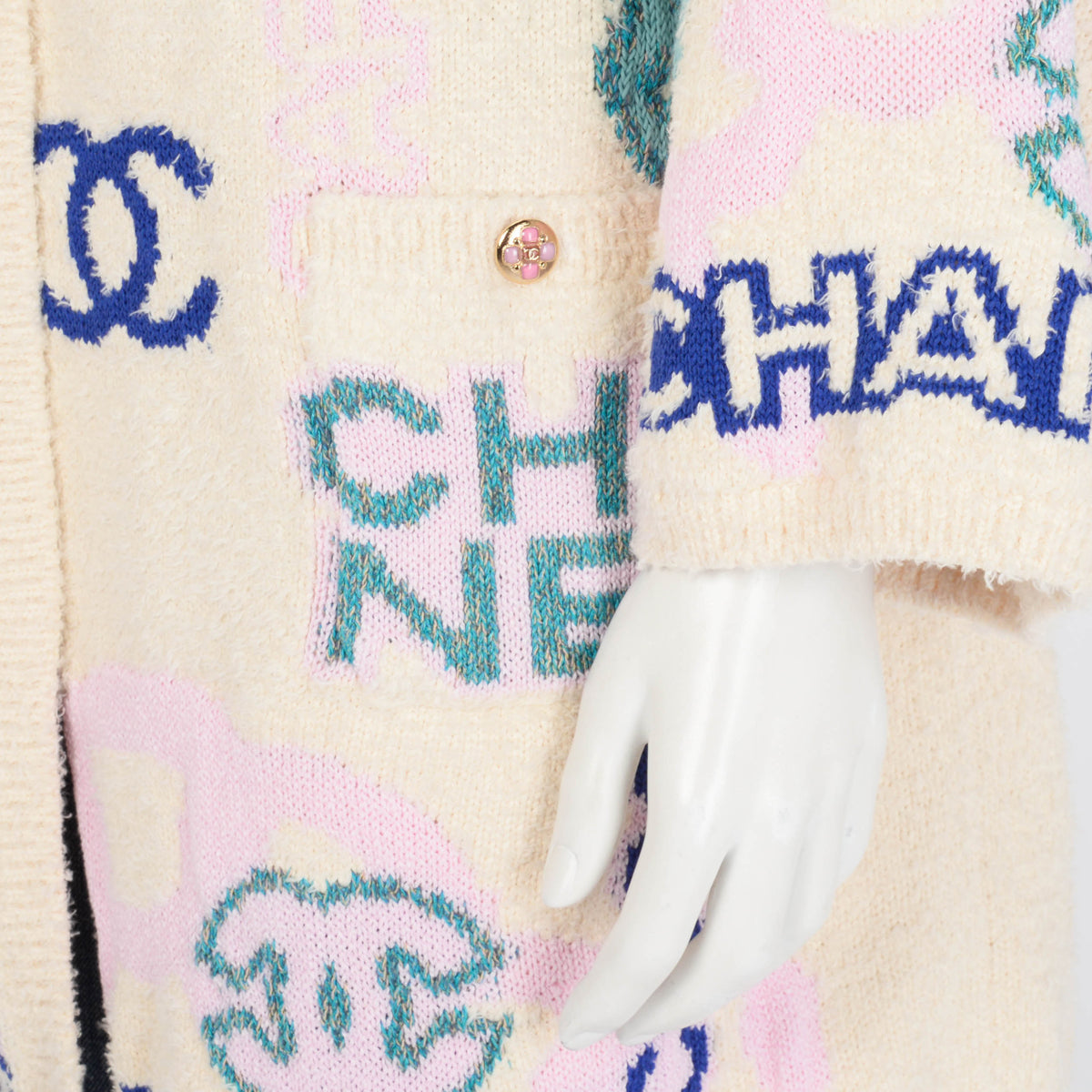 Chanel Multi Colour Cotton Logo Belted Cardigan FR 42