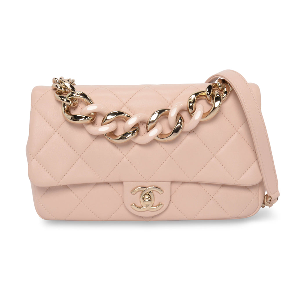 Chanel Soft Pink Lambskin Elegant Chain Flap Bag