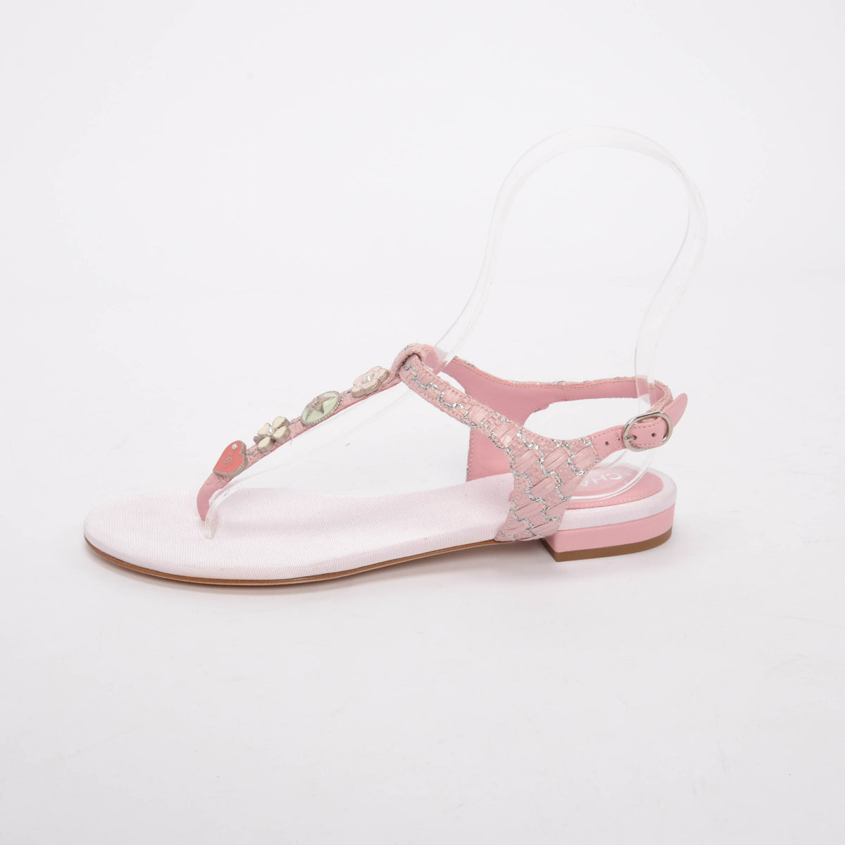 Chanel Pink Raffia CC Charms Thong Sandals 37