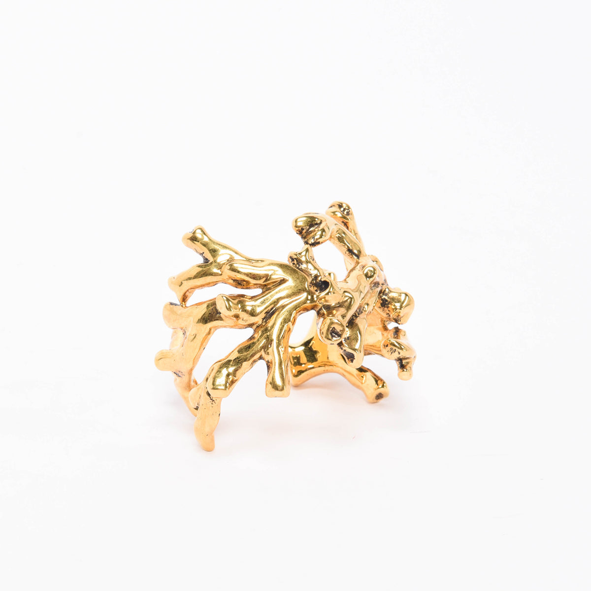 Saint Laurent Gold Tone Brass Coral Oversize Cuff