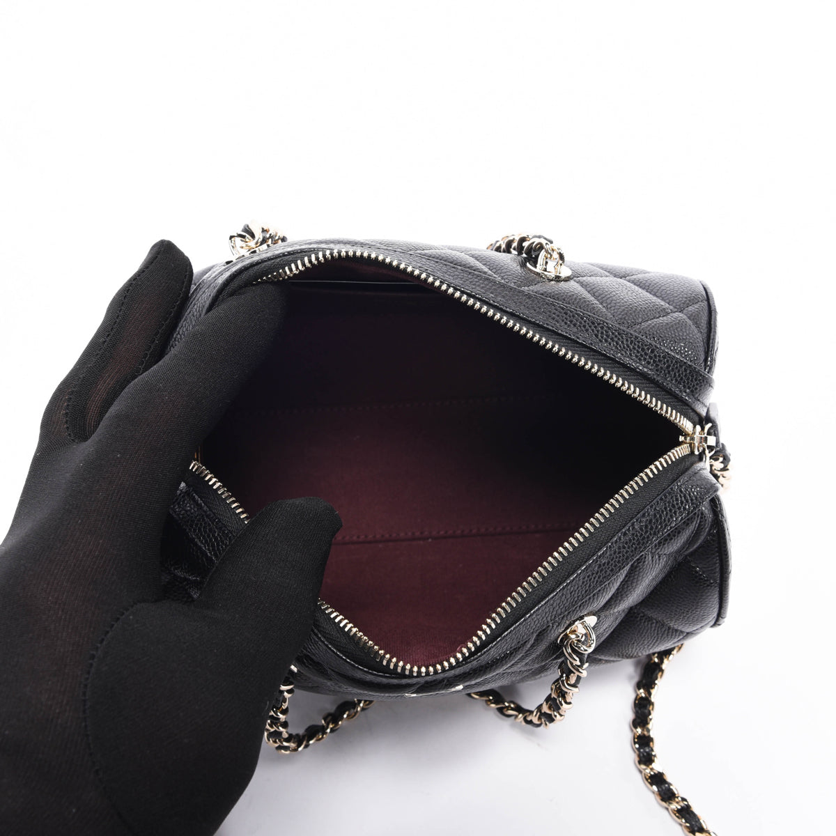Chanel Black Quilted Caviar Mini Bowling Bag with Chain