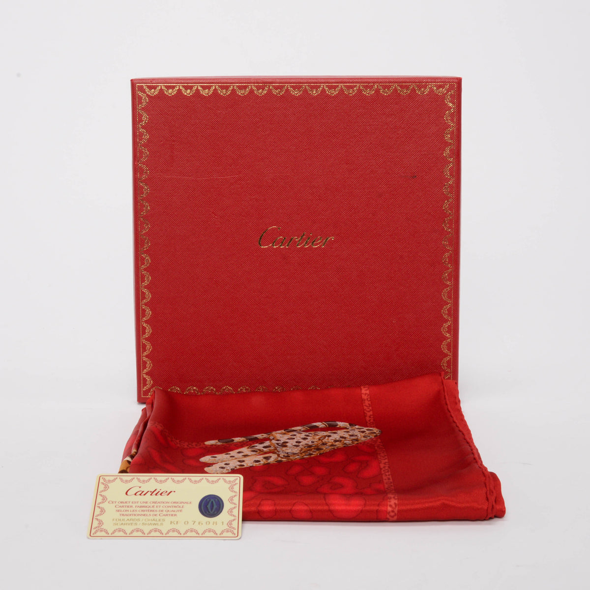 Cartier Red Silk Animal Print Scarf