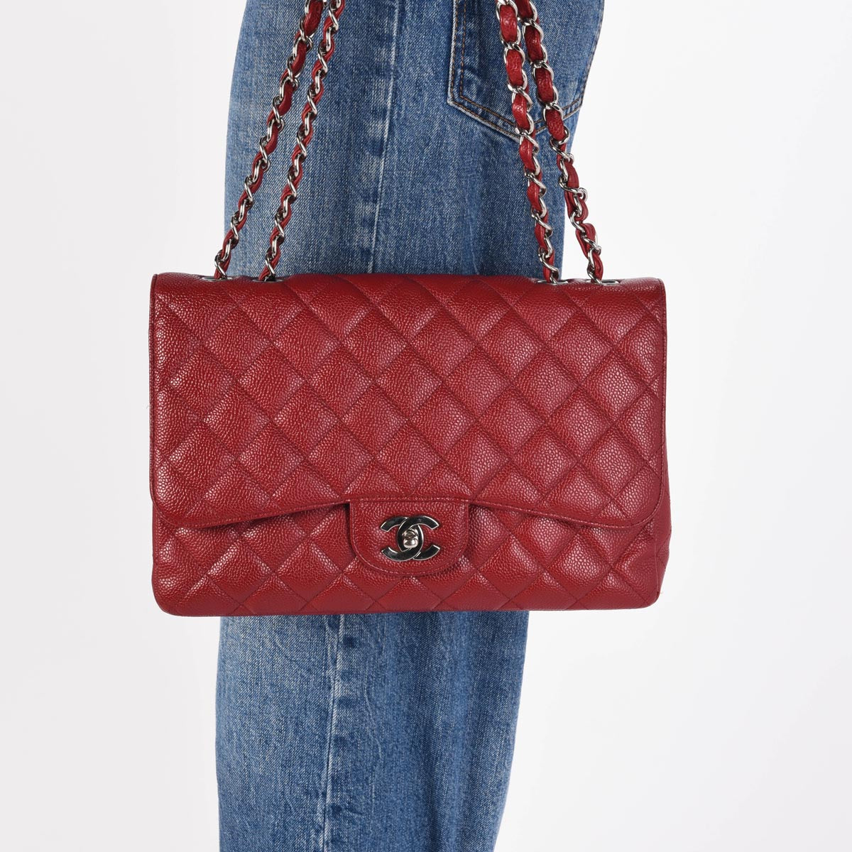 Chanel Dark Red Caviar Large Classic Single Flap Bag