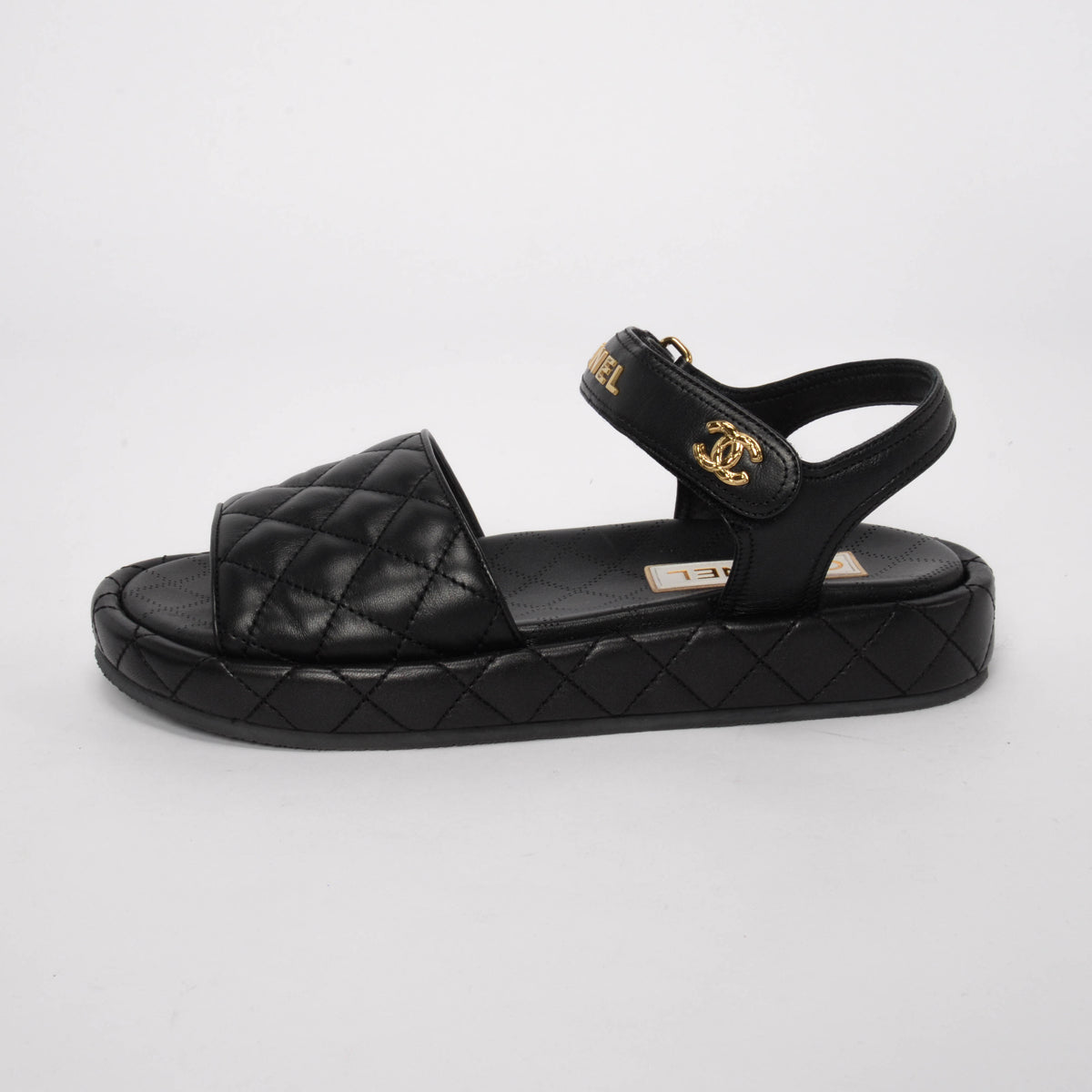 Chanel Black Quilted Lambskin CC Platform Sandals 41