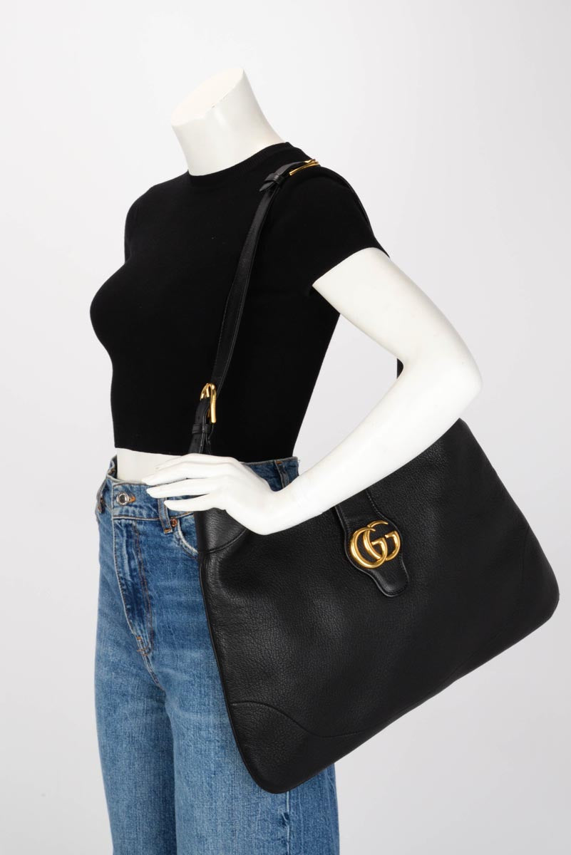 Gucci Black Grained Calfskin Large Aphrodite Shoulder Bag