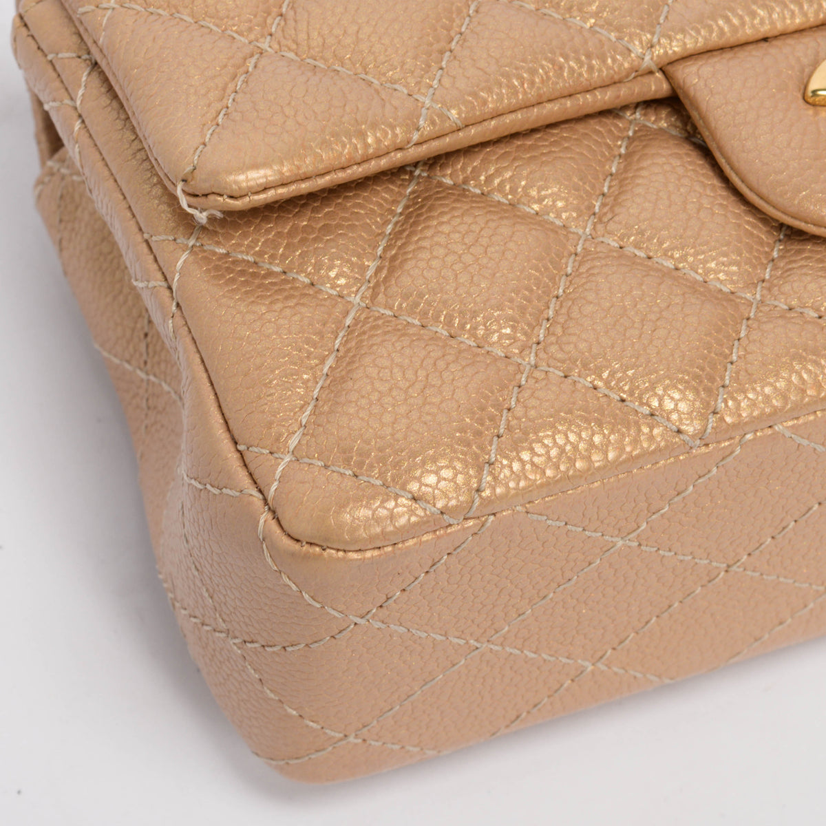 Chanel Pearly Gold Caviar Mini Rectangular Flap Bag