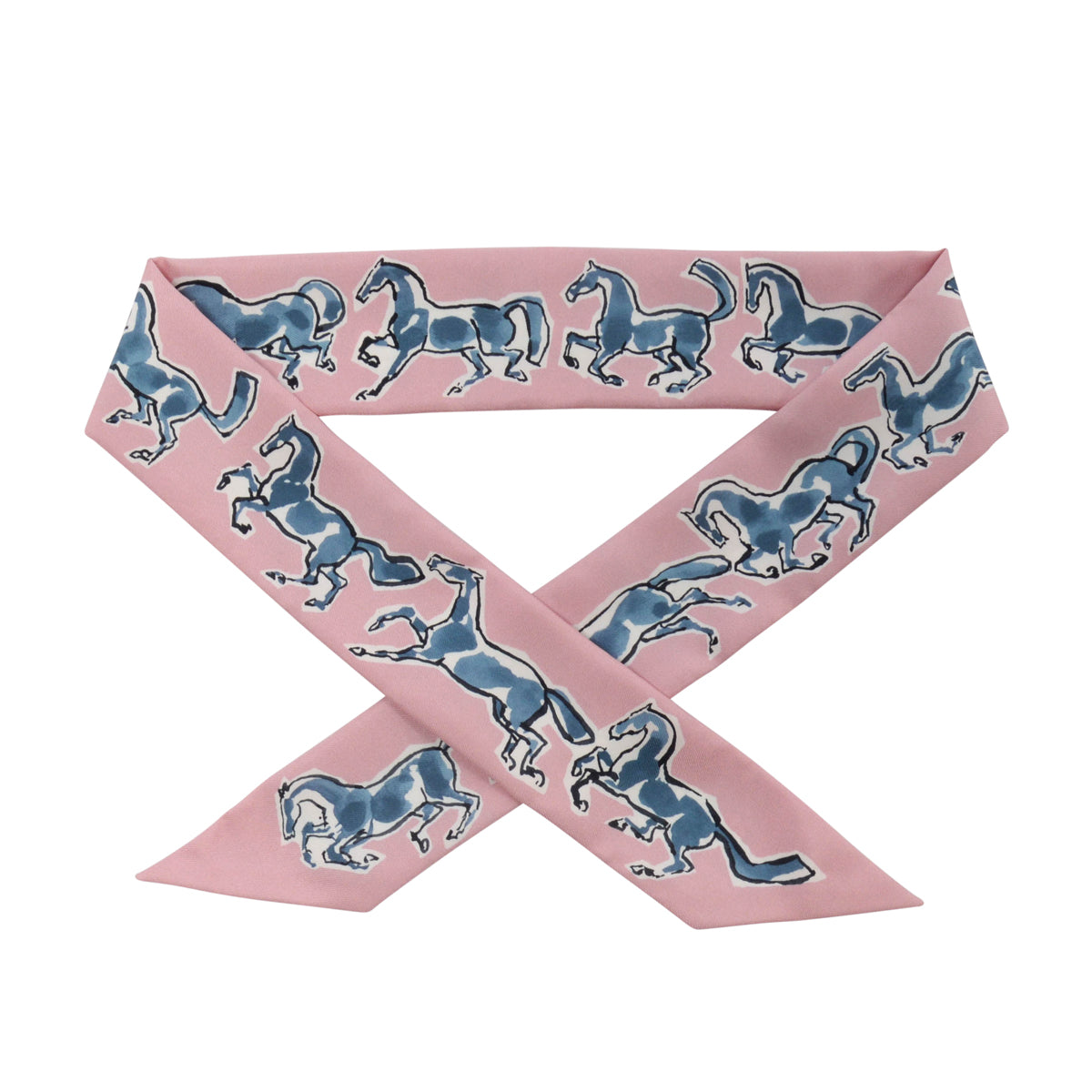 Hermes Rose Silk Chevaux En Liberte Twilly