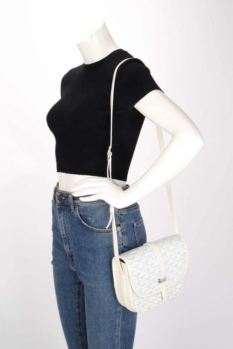 Goyard White Goyardine & Calfskin Belvedere PM