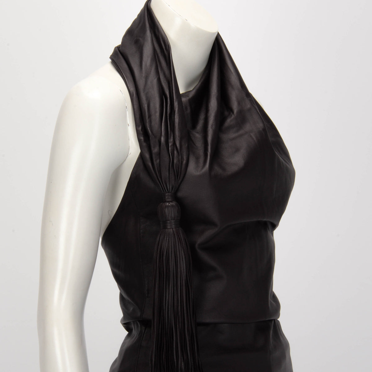 Bottega Veneta Chocolat Lambskin Tassel Halter Top IT 36