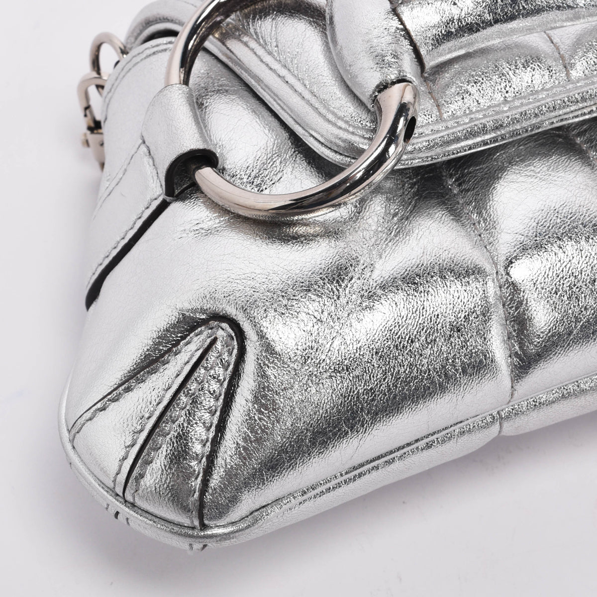 Gucci Silver Matelasse Small Horsebit Chain Bag