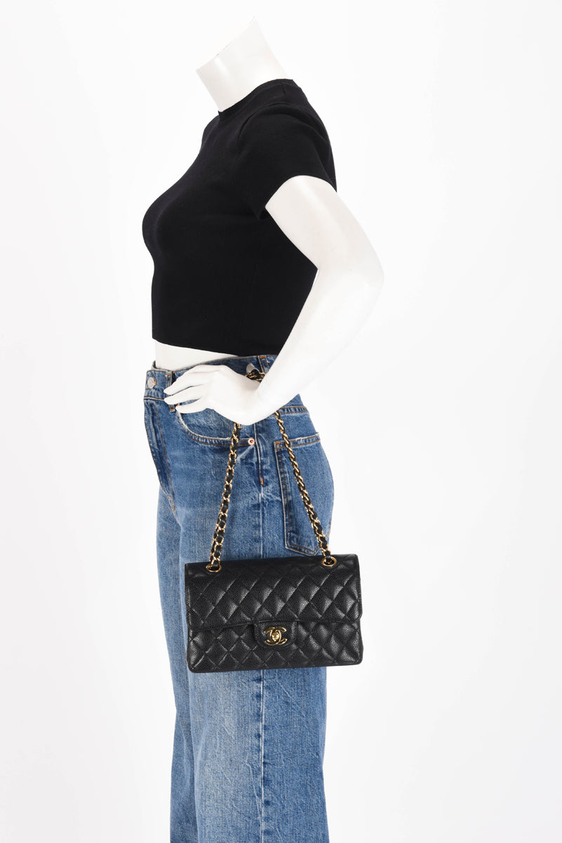 Chanel Black Quilted Caviar Small Classic Flap Bag