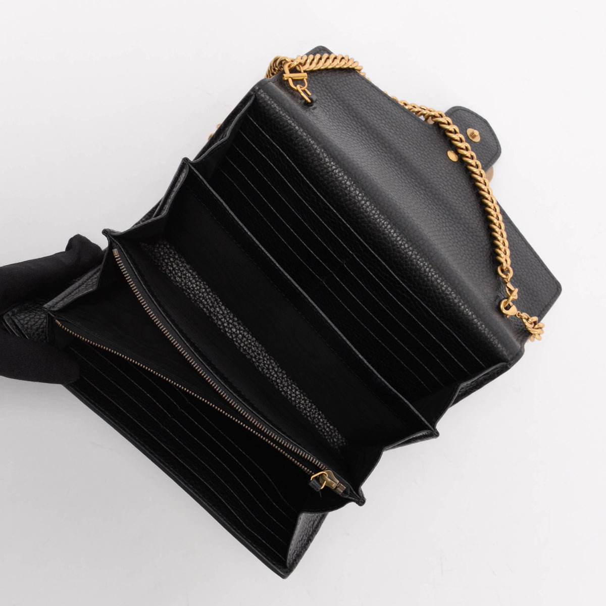 Gucci Black Calfskin GG Marmont Wallet On Chain