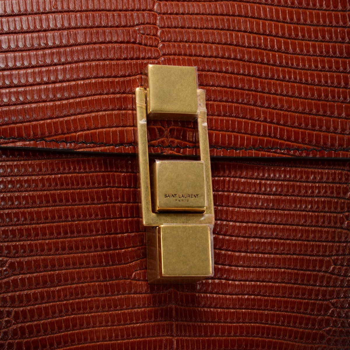 Saint Laurent Dark Brown Ombre Lizard Le Carre Bag