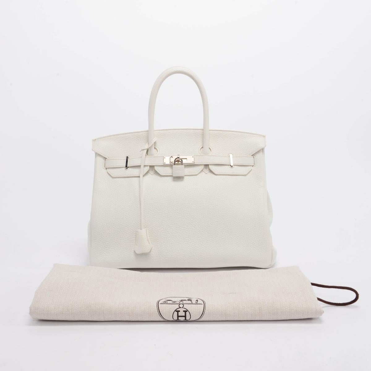 Hermes White Clemence Birkin 35 PHW