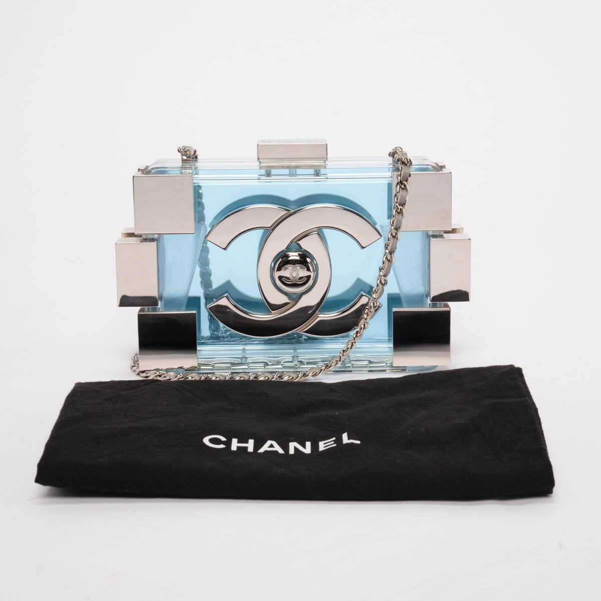 Chanel Blue Clear Plexiglass Boy Brick Lego Clutch