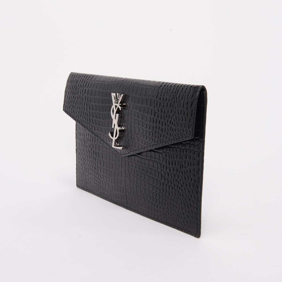 Saint Laurent Black Croc Embossed Uptown Clutch