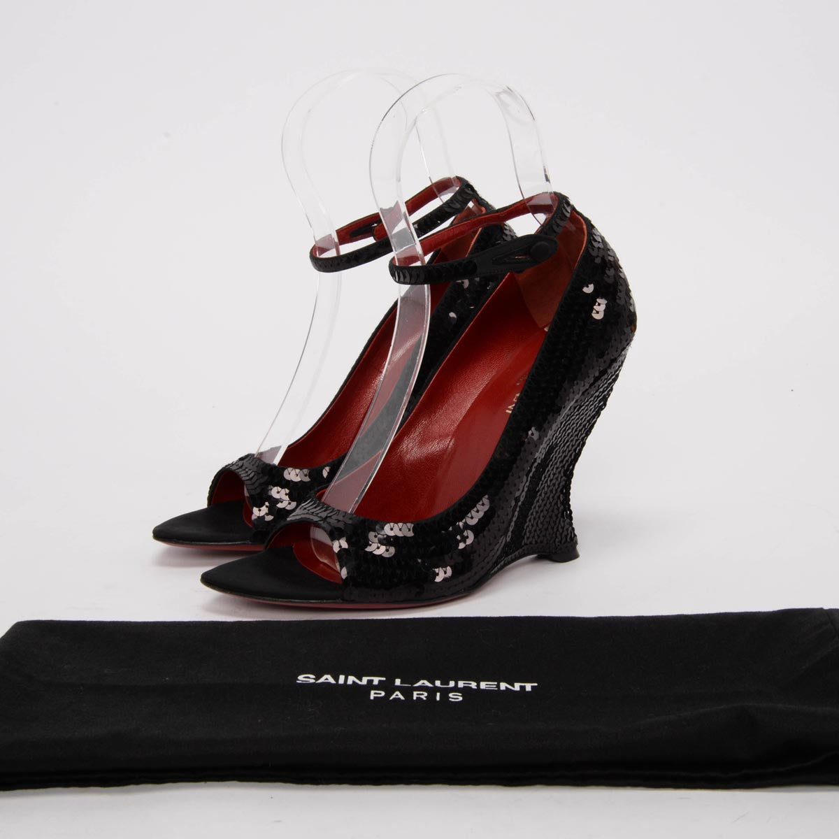 Yves Saint Laurent Black Sequin Wedges 40