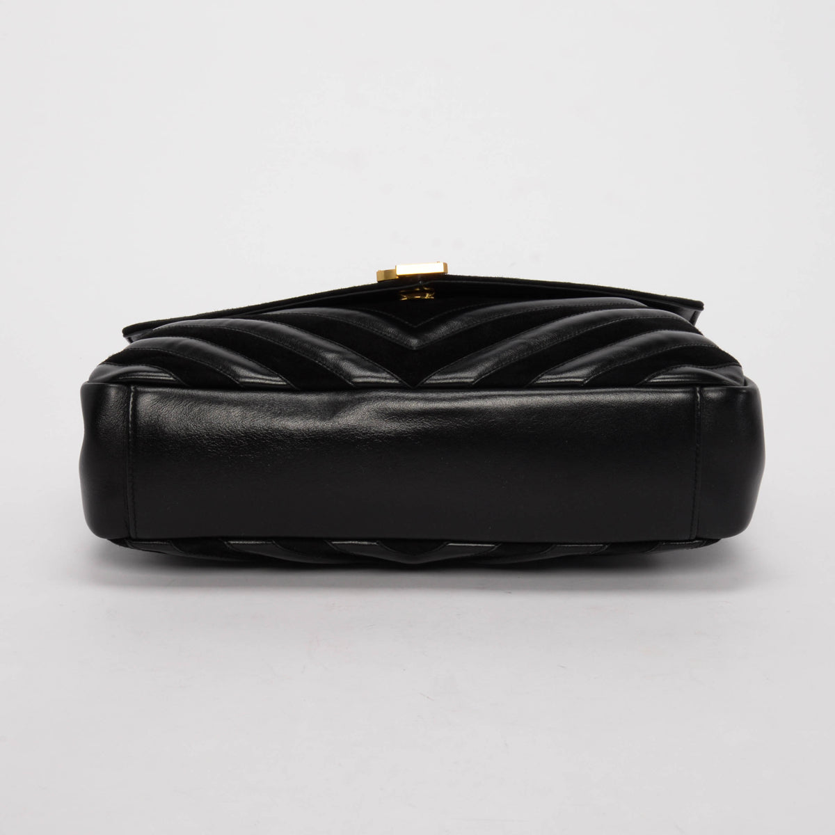 Saint Laurent Black Chevron Calfskin & Suede Large College Bag