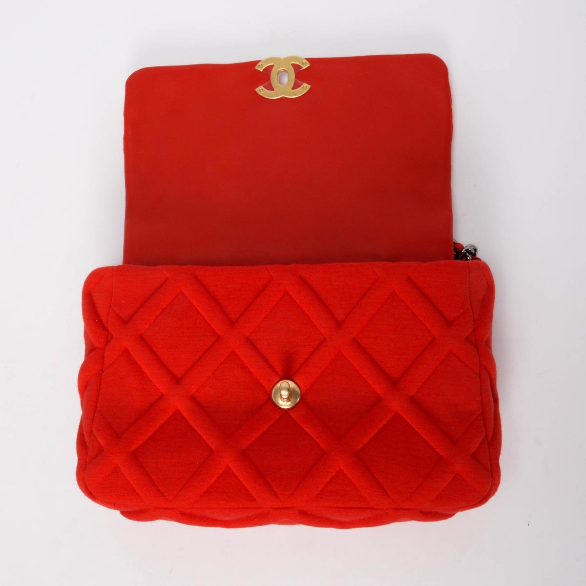 Chanel Red Quilted Jersey Large Chanel 19 Bag