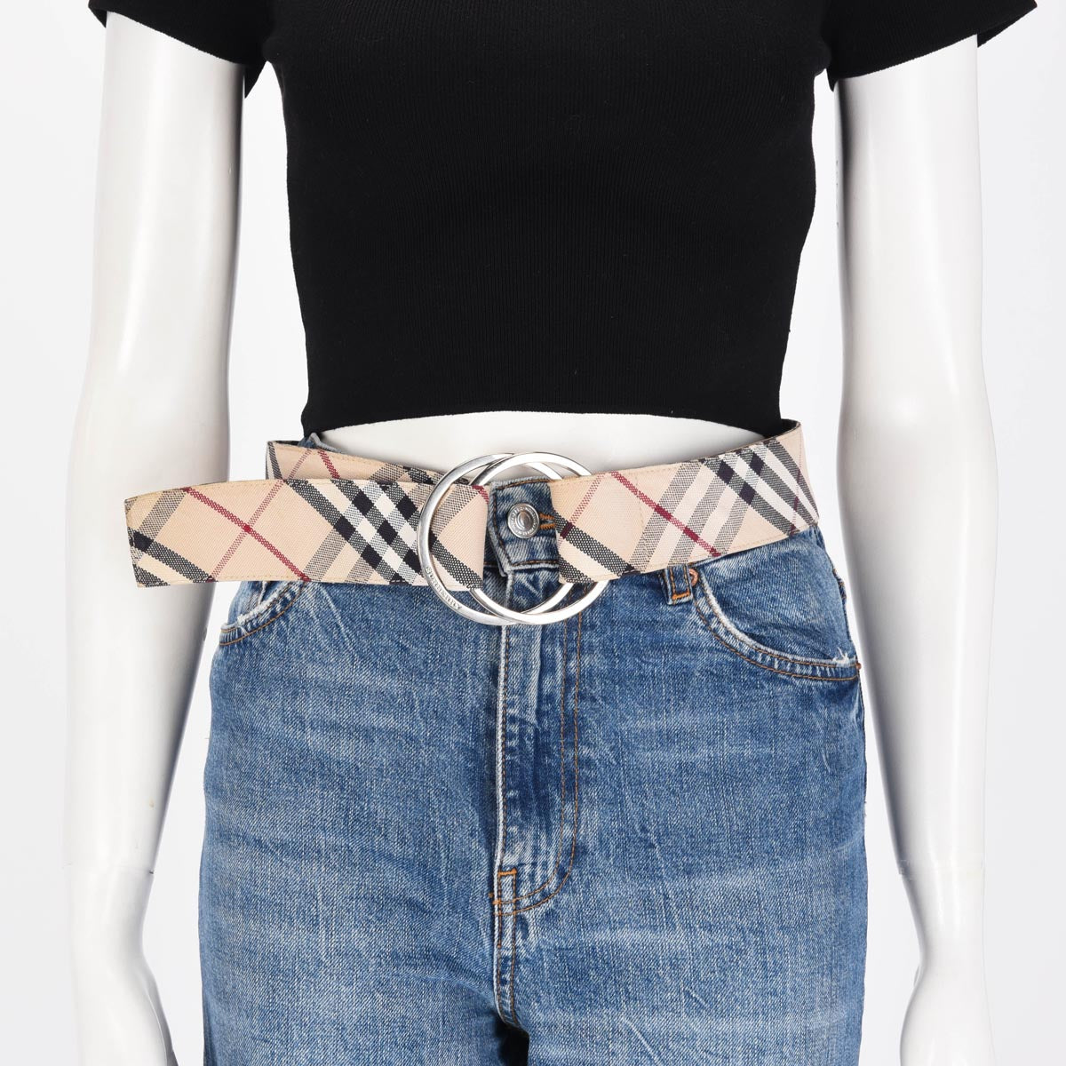 Burberry Beige Nova Check Canvas Ring Buckle Belt