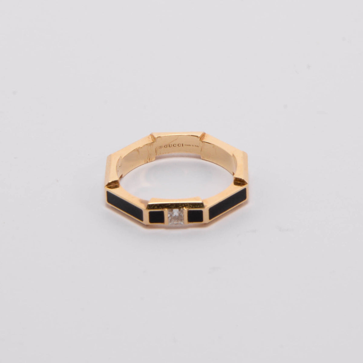 Gucci Black Enamel & Gold Link To Love Diamond Ring