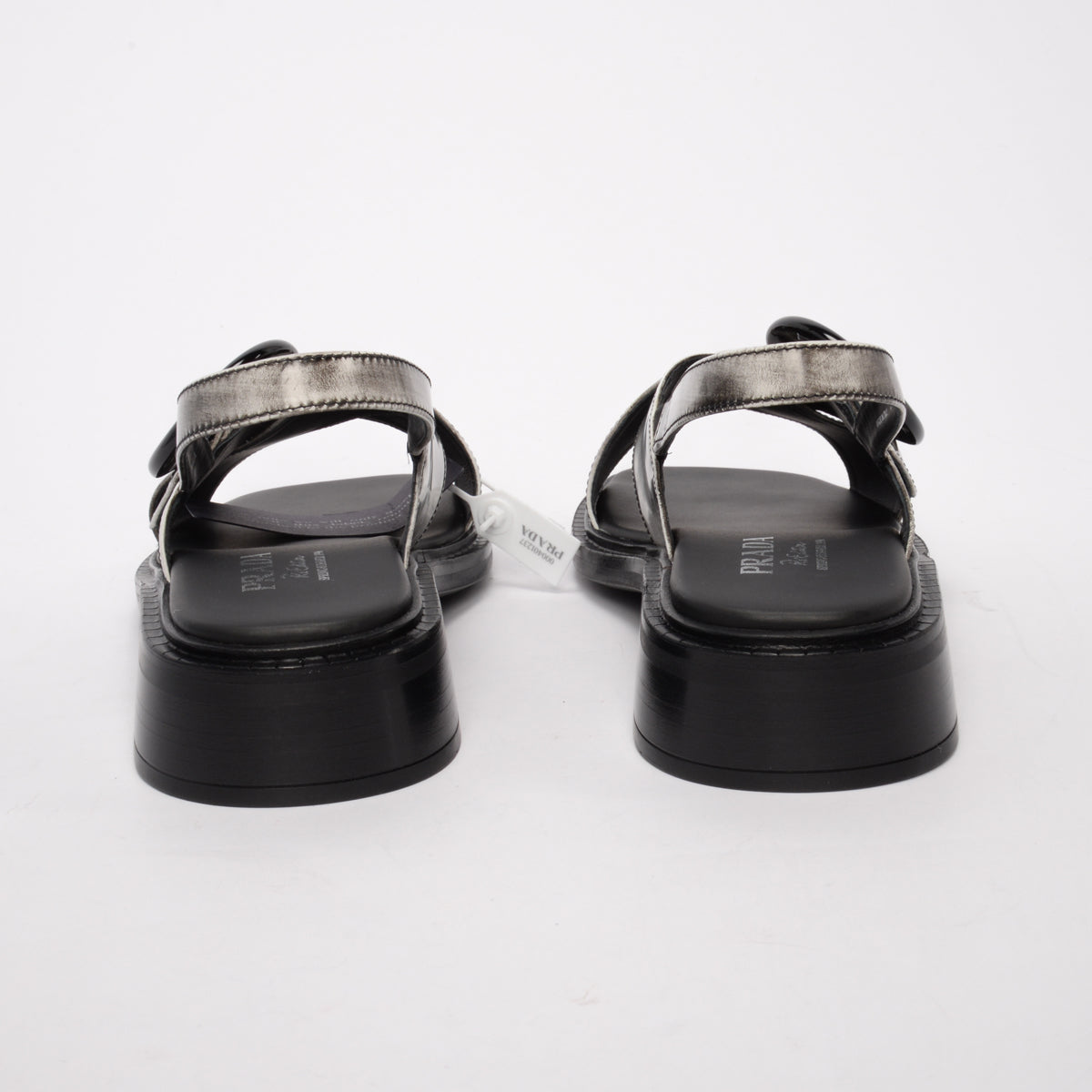 Prada White Brushed Calfskin Buckle Sandals 39