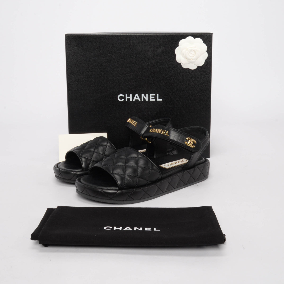 Chanel Black Quilted Lambskin CC Platform Sandals 41