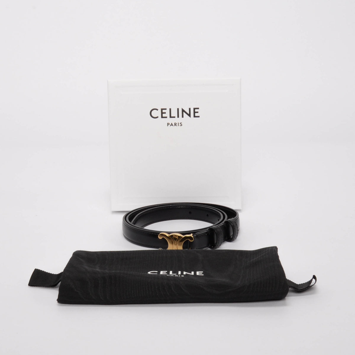 Celine Black Taurillon Triomphe 18mm Belt