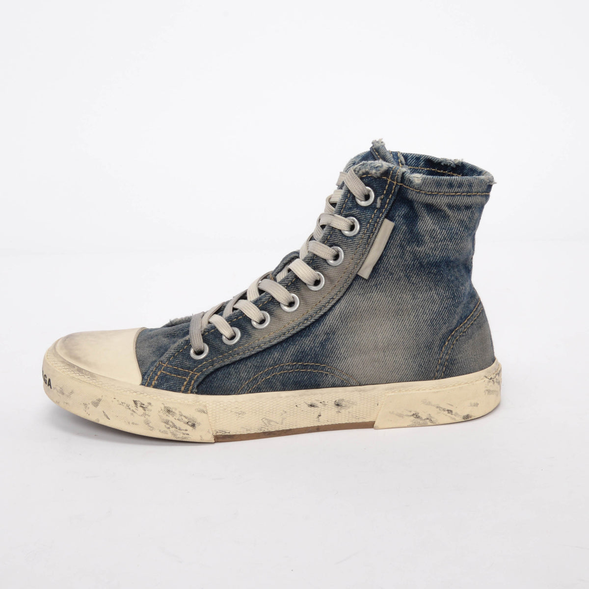 Balenciaga Blue Destroyed Denim Paris High Top Sneakers 39