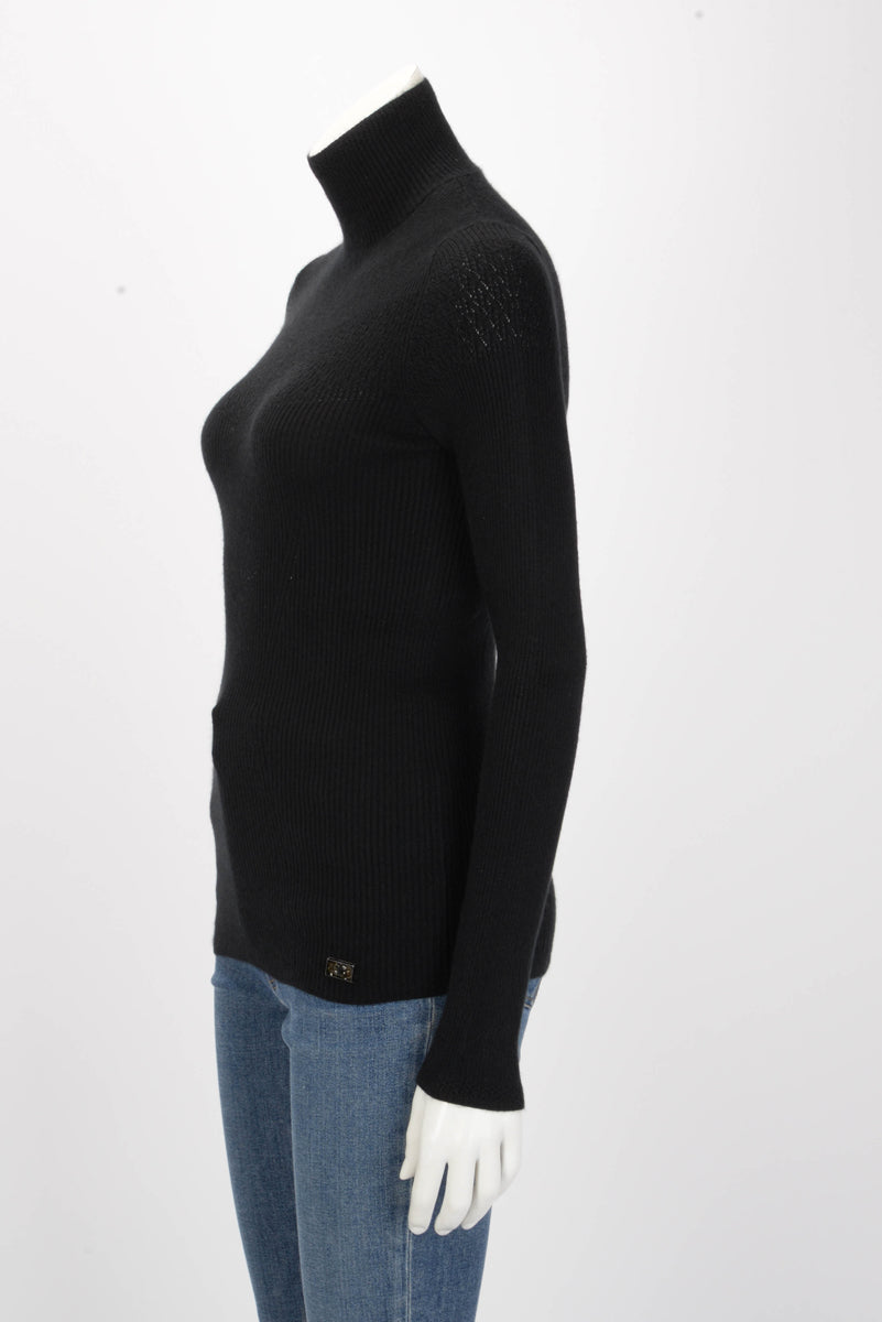 Chanel Black Cashmere Roll Neck Sweater FR 38