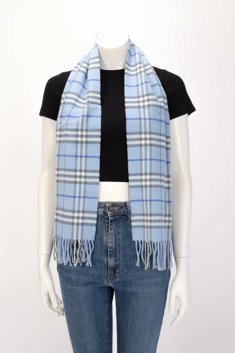 Burberry Blue Wool Blend Nova Check Scarf + Gloves