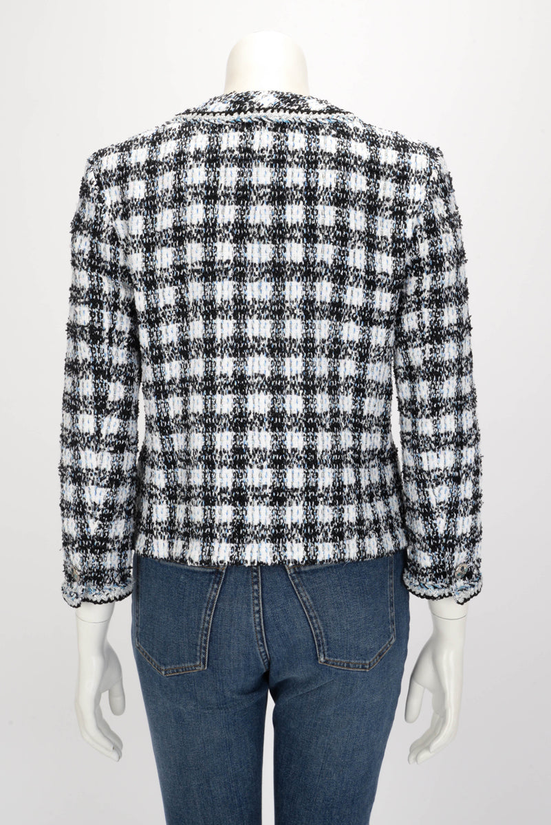 Chanel Blue Check Tweed Braided Trim Jacket FR 40