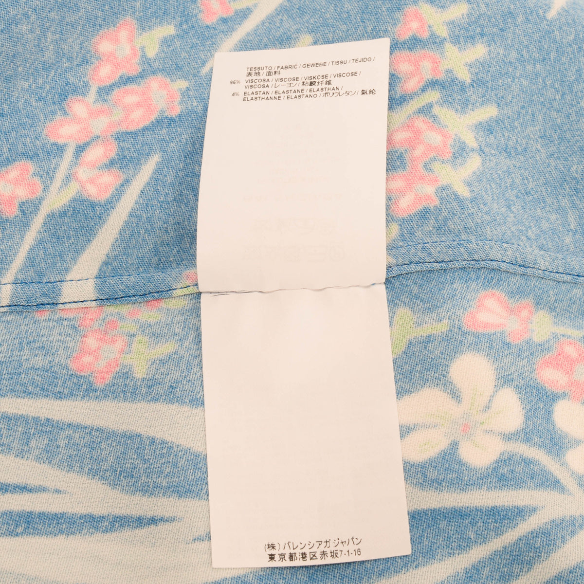 Balenciaga Blue Floral Print Neck Tie Blouse FR 38